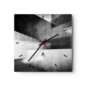 Reloj de pared - Reloj de vidrio - Formas geométricas en una composición monocromática - 30x30cm - La estructura del espacio - Decoración de pared moderna para salón y dormitorio ARTTOR