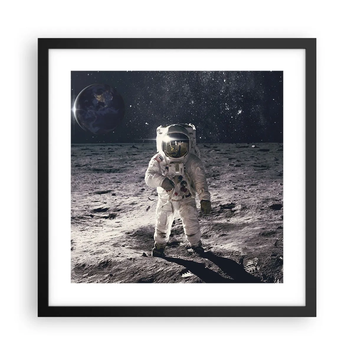 Póster en marco negro - Saludos desde la Luna - 40x40 cm