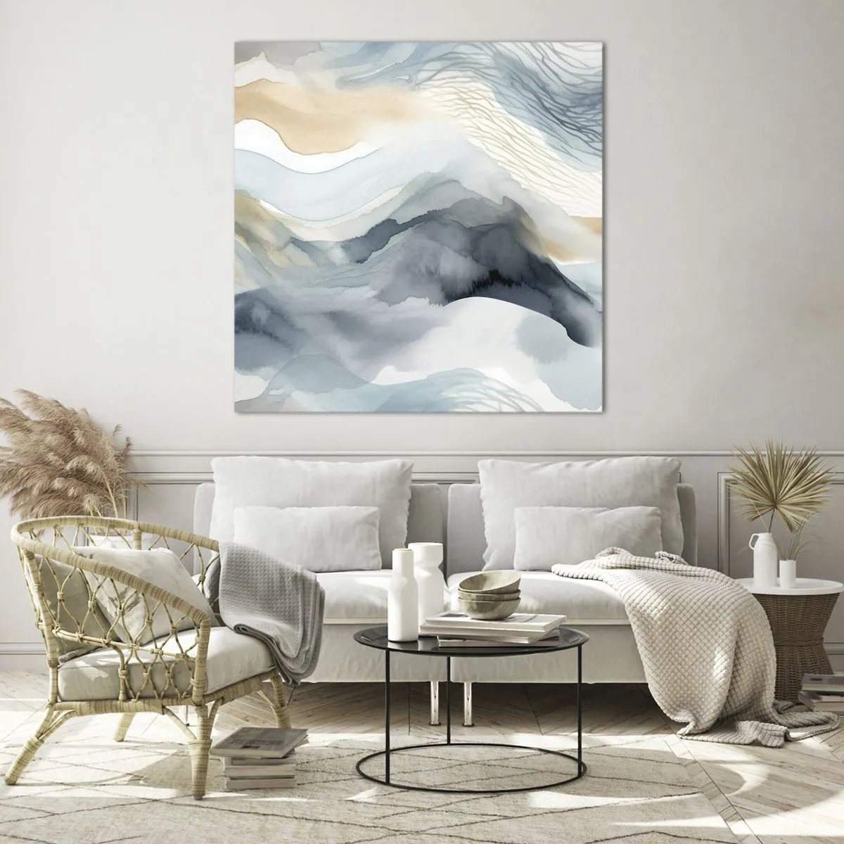 Cuadro sobre vidrio - Impresiones sobre Vidrio - Abstracción de nieve y niebla - 70x70 cm