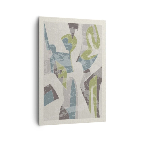 Cuadro sobre lienzo - Impresión de Imagen - Formas abstractas en verde y azul sobre un fondo claro - 70x100cm - Composición tras vidriera - Decoración de pared moderna para salón y dormitorio ARTTOR