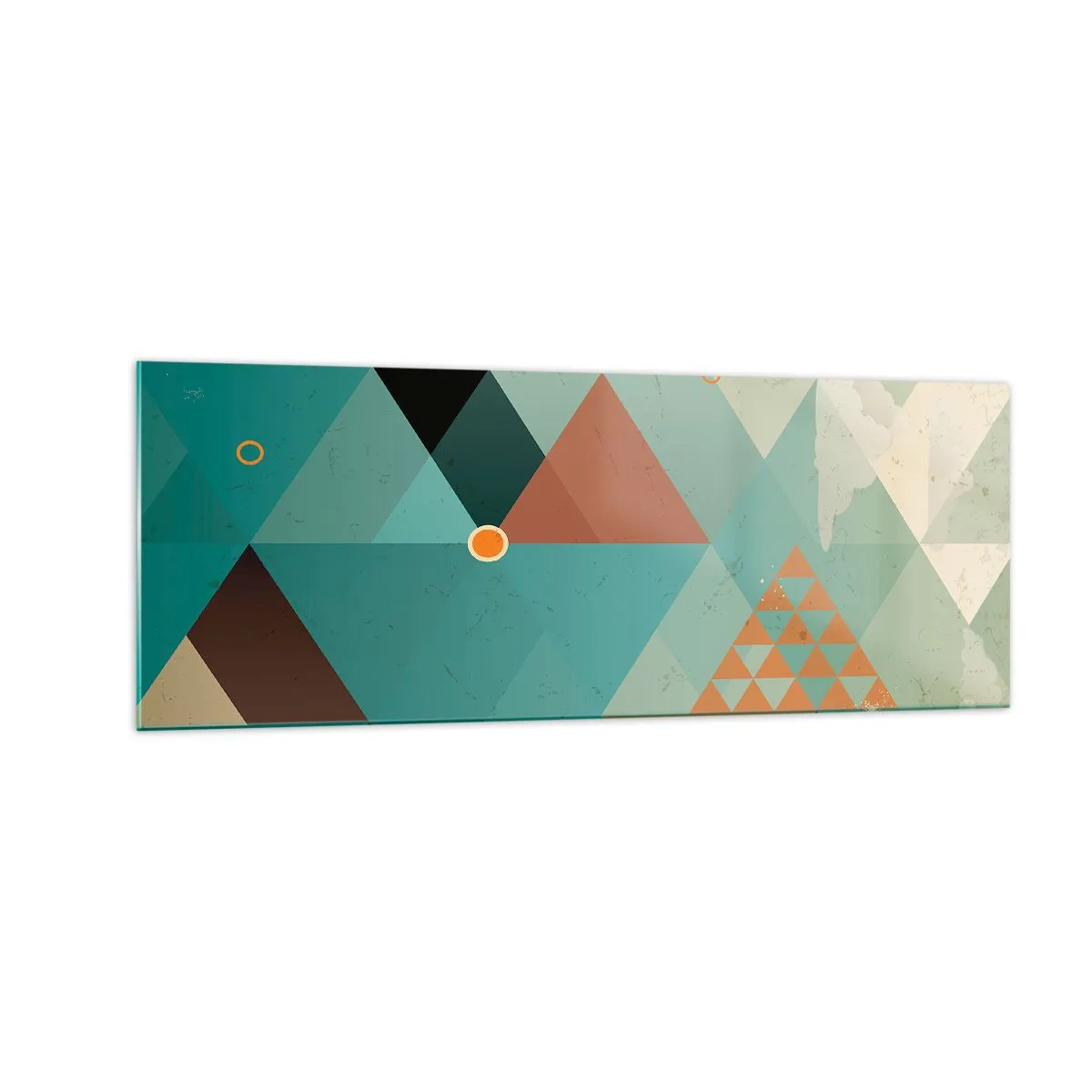 Cuadro sobre vidrio - Impresiones sobre Vidrio - Patrones geométricos en tonos turquesa y marrón. - 140x50cm - Uno para todos y todos para uno - Decoración de pared moderna para salón y dormitorio ARTTOR