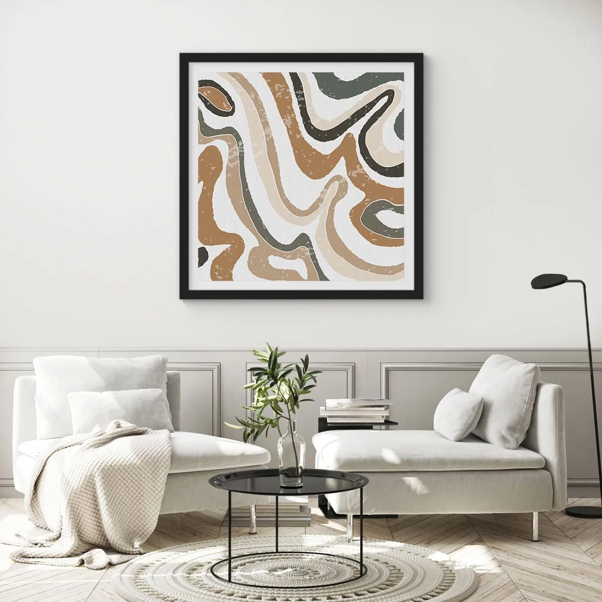 Póster en marco negro - Meandros de colores terrosos - 30x30 cm