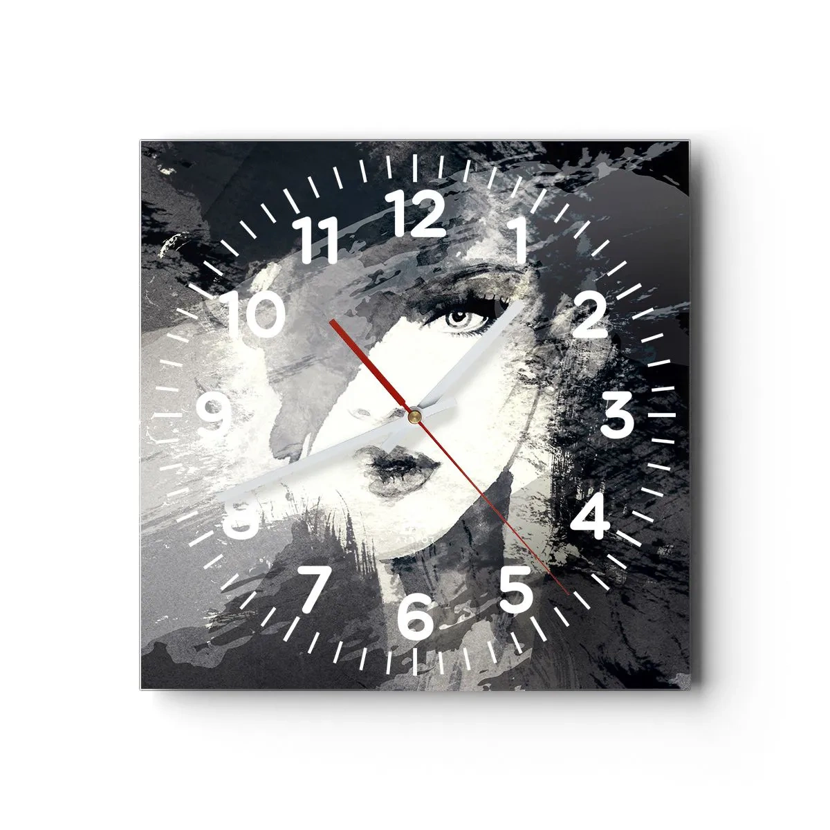 Reloj de pared - Reloj de vidrio - Tras un velo gris - 40x40 cm