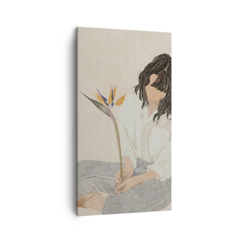 Cuadro sobre lienzo - Impresión de Imagen - Retrato con una flor exótica - 45x80 cm