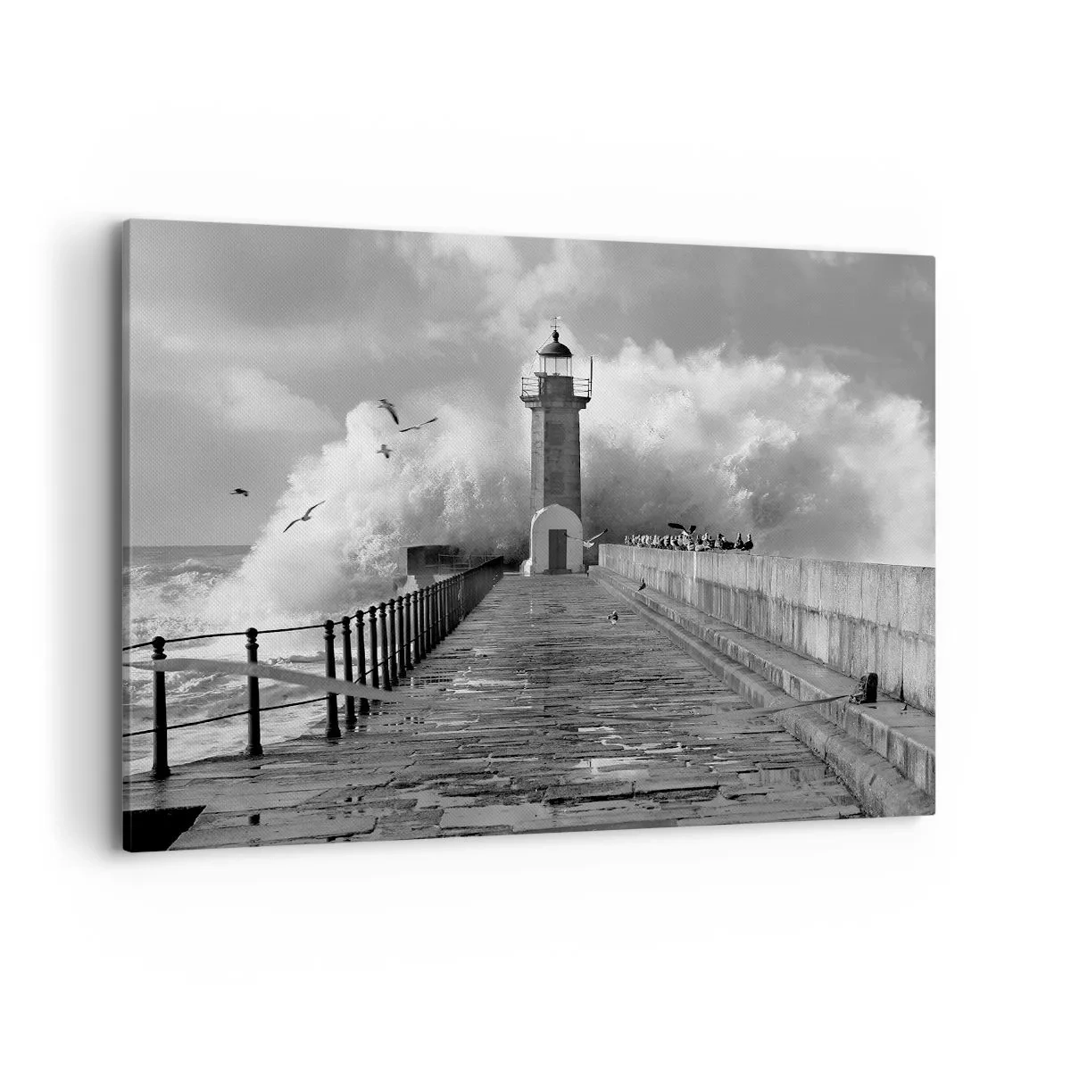 Cuadro sobre lienzo - Impresión de Imagen - Un faro rodeado de olas durante una tormenta. - 100x70cm - Audaz - Decoración de pared moderna para salón y dormitorio ARTTOR