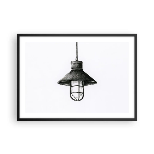 Póster en marco negro - Dibujo de una lámpara colgante retro sobre fondo blanco. - 70x50cm - Como hace años... - Decoración de pared moderna para salón y dormitorio ARTTOR