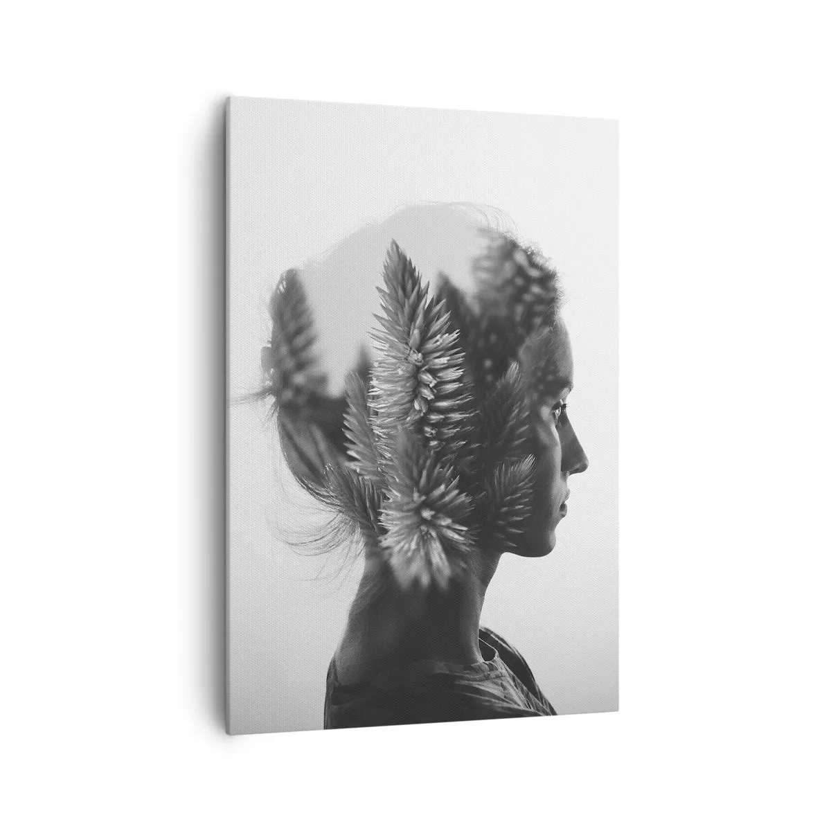 Cuadro sobre lienzo - Impresión de Imagen - Un retrato sutil con elementos de la naturaleza. - 70x100cm - La dama del bosque de pinos - Decoración de pared moderna para salón y dormitorio ARTTOR
