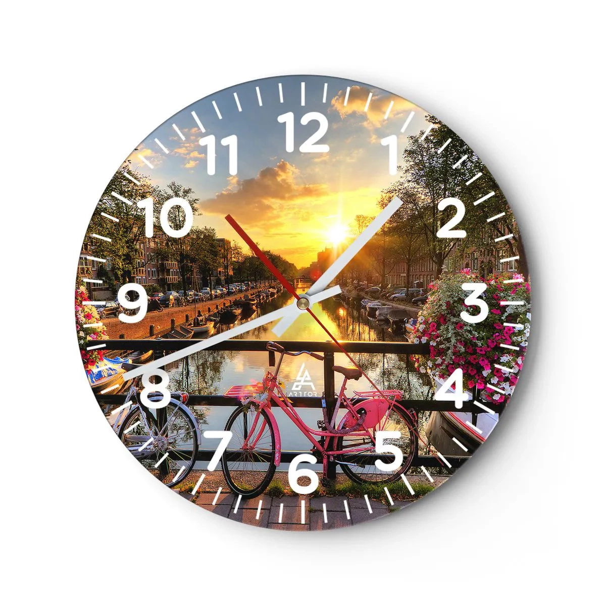 Reloj de pared - Reloj de vidrio - Mañana de primavera en Ámsterdam - 30x30 cm