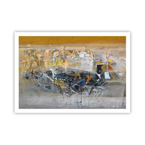 Póster - Abstracción con tonos dominantes de amarillo y gris. - 100x70cm - Todo se pondrá en su sitio - Decoración de pared moderna para salón y dormitorio ARTTOR