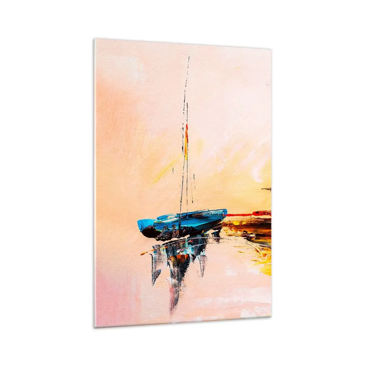 Cuadro sobre vidrio - Impresiones sobre Vidrio - Barcos coloridos en aguas tranquilas al atardecer - 70x100cm - Atardecer en el puerto deportivo - Decoración de pared moderna para salón y dormitorio ARTTOR