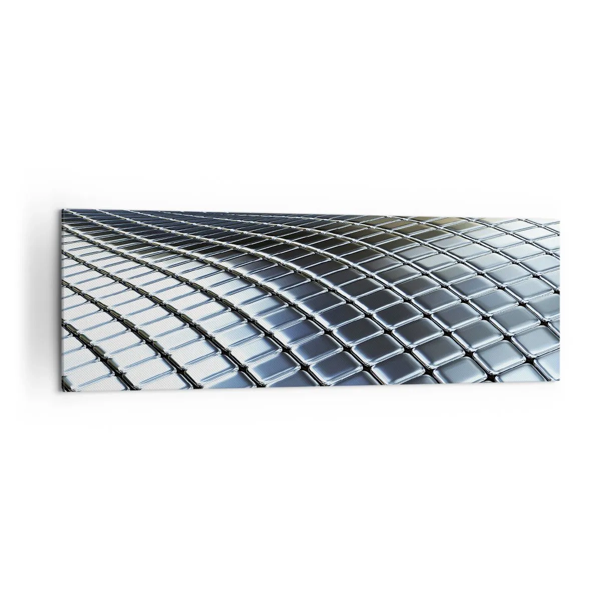Cuadro sobre lienzo - Impresión de Imagen - Estructura moderna de cuadrados metálicos. - 160x50cm - Ola de plata - Decoración de pared moderna para salón y dormitorio ARTTOR