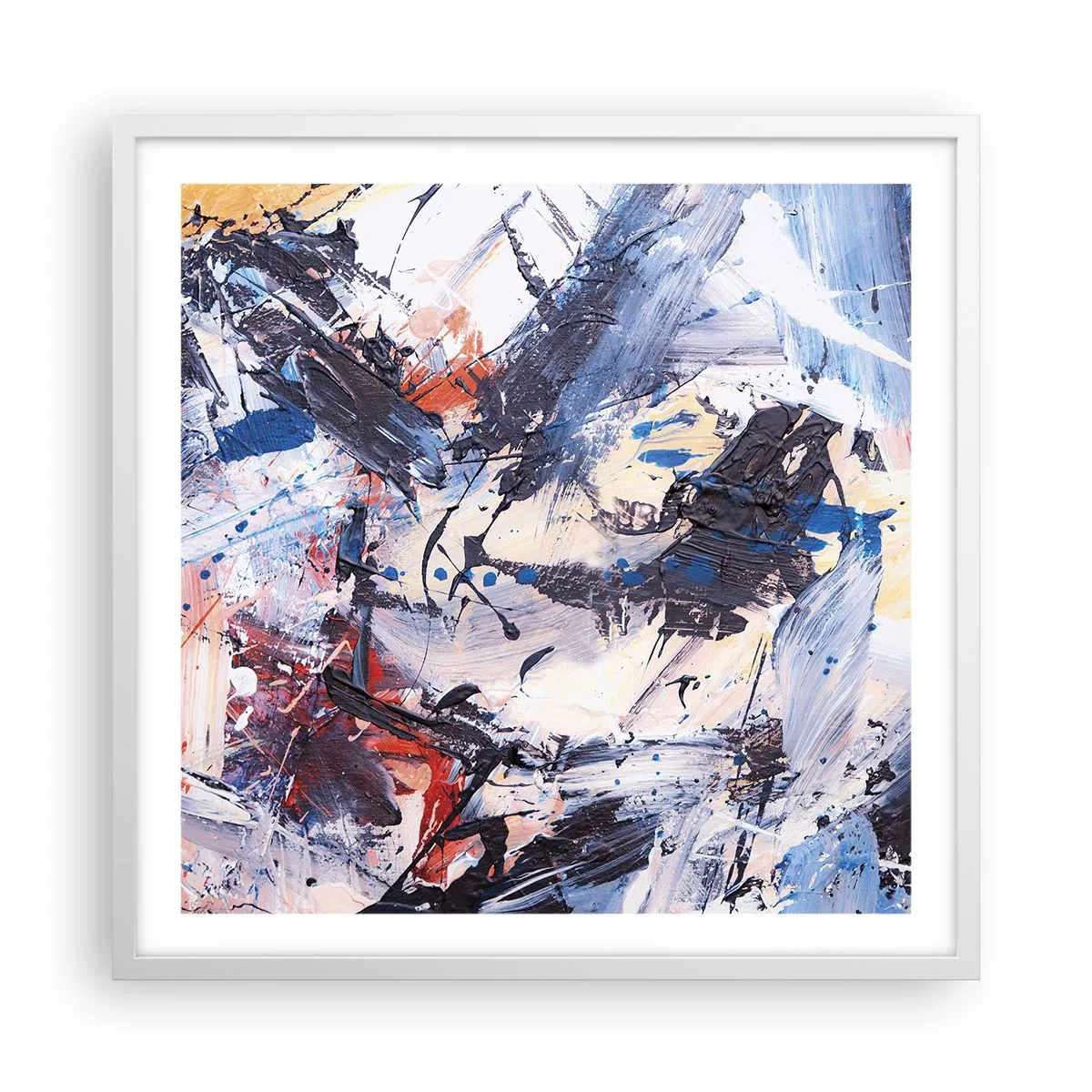 Póster en marco blanco - Danza loca de la abstracción - 60x60 cm