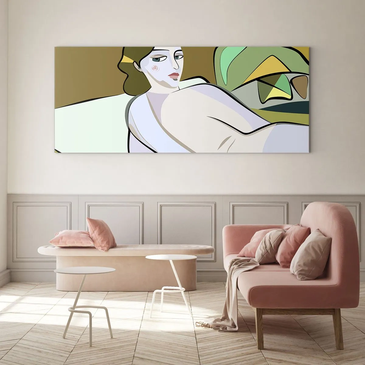 Cuadro sobre vidrio - Impresiones sobre Vidrio - Figura abstracta de estilo moderno. - 120x50cm - Retrato íntimo - Decoración de pared moderna para salón y dormitorio ARTTOR