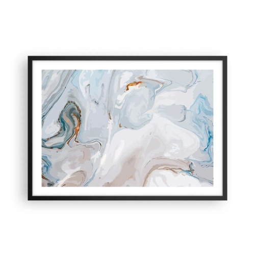 Póster en marco negro - Ondas abstractas en tonos azules y blancos - 70x50cm - Blanco fusión - Decoración de pared moderna para salón y dormitorio ARTTOR