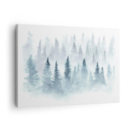 Cuadro sobre lienzo - Impresión de Imagen - Bosques de coníferas bañados por una delicada niebla. - 70x50cm - Envuelto en la niebla - Decoración de pared moderna para salón y dormitorio ARTTOR