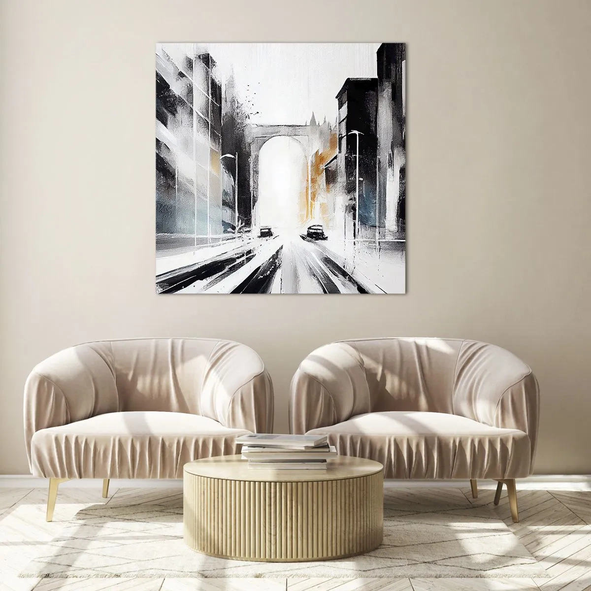 Cuadro sobre vidrio - Impresiones sobre Vidrio - Estudio de la ciudad: arquitectura y movimiento - 70x70 cm