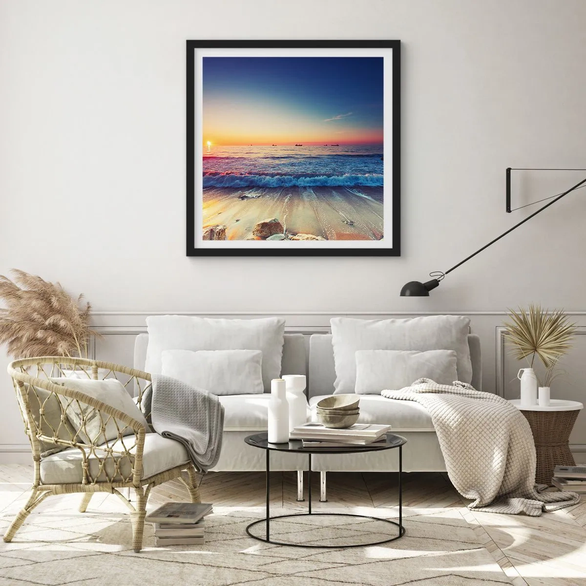 Póster en marco negro - ¿Y qué hay tras el horizonte? - 30x30 cm