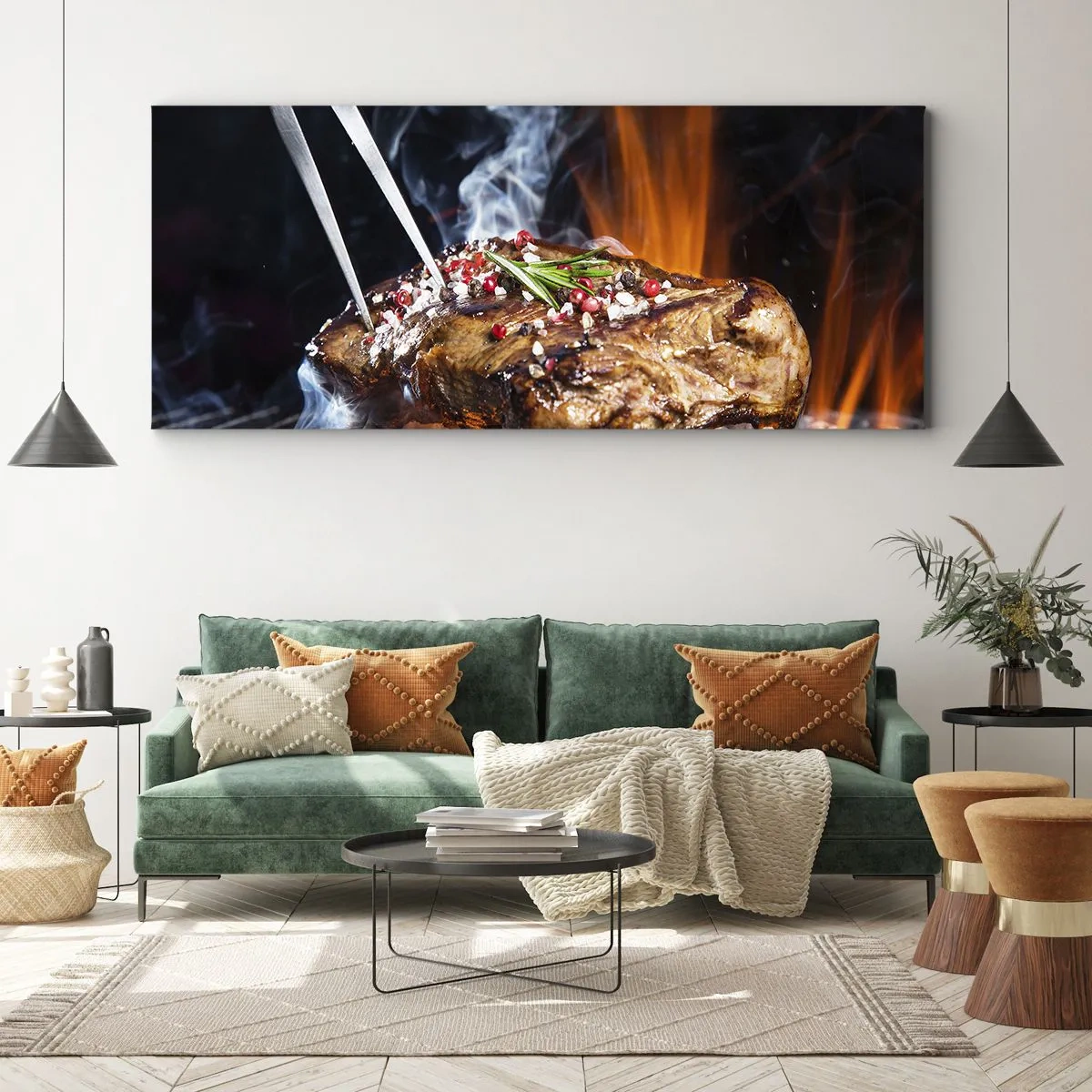 Cuadro sobre lienzo - Impresión de Imagen - Filete a la parrilla con especias - 140x50cm - Jugoso y fragante - Decoración de pared moderna para salón y dormitorio ARTTOR