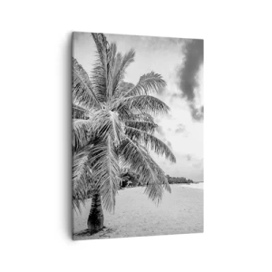 Cuadro sobre lienzo - Impresión de Imagen - Palmera en blanco y negro en una playa vacía con nubes - 50x70cm - Anhelo de soledad.... - Decoración de pared moderna para salón y dormitorio ARTTOR