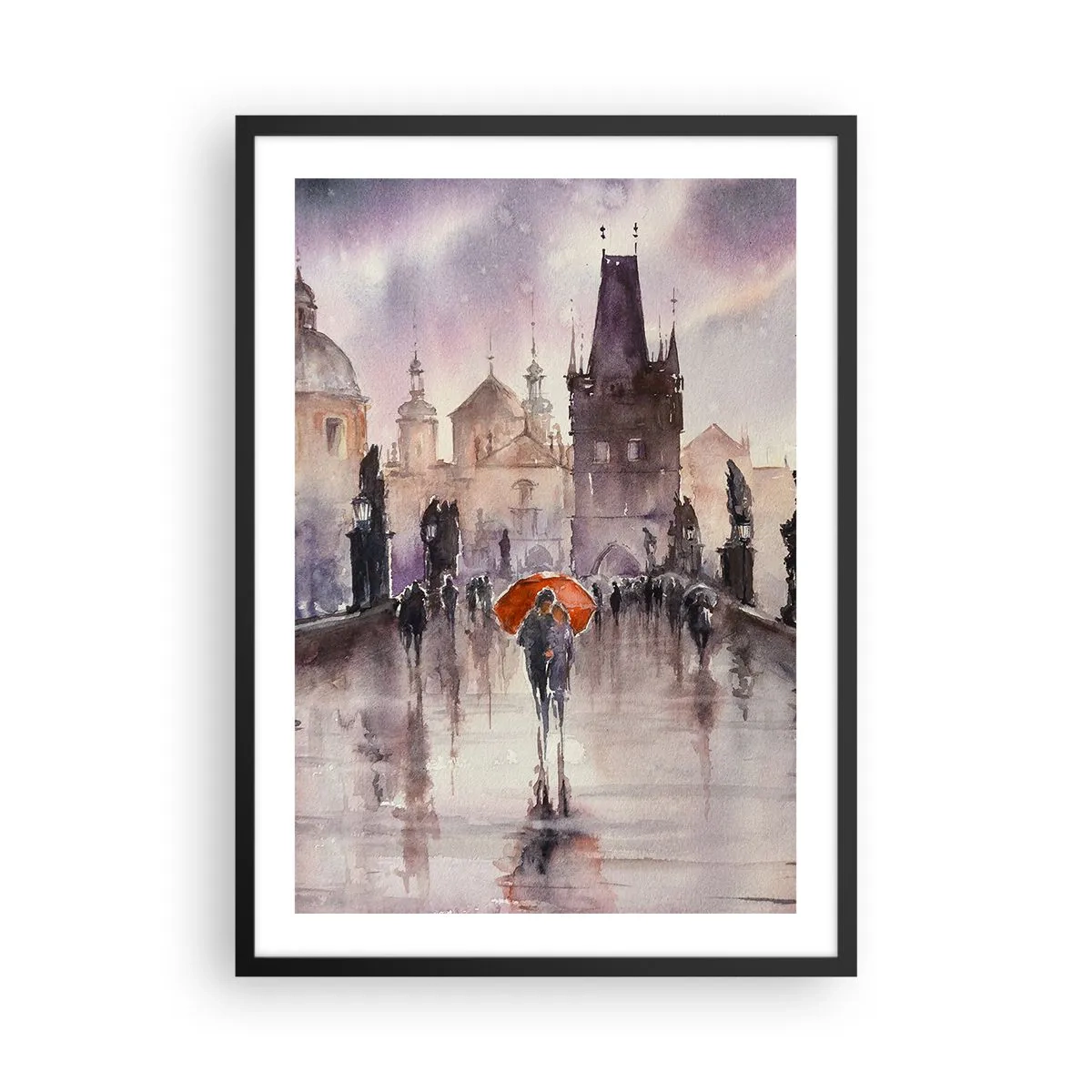 Póster en marco negro - Un paseo romántico por el puente en un día lluvioso. - 50x70cm - La gente no cambia - Decoración de pared moderna para salón y dormitorio ARTTOR