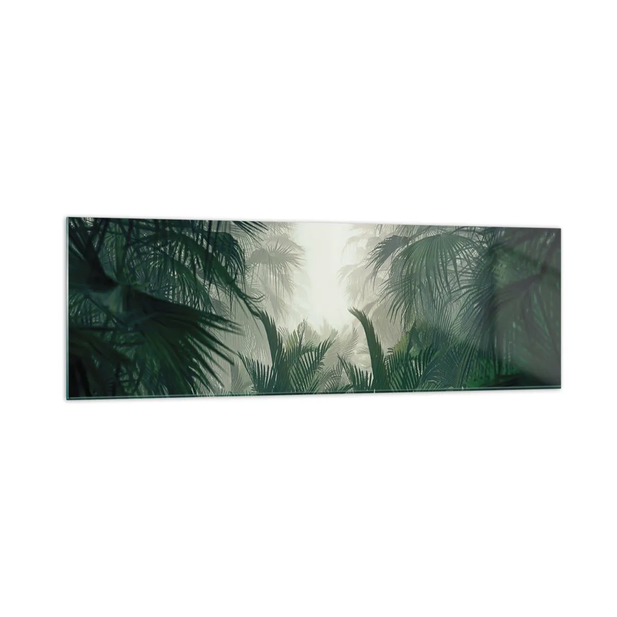 Cuadro sobre vidrio - Impresiones sobre Vidrio - Vegetación tropical en la densa niebla de la selva tropical - 160x50cm - Misterio tropical - Decoración de pared moderna para salón y dormitorio ARTTOR