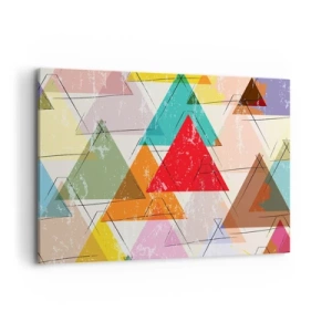 Cuadro sobre lienzo - Impresión de Imagen - Abstracción colorida con triángulos geométricos. - 120x80cm - De tres en tres - Decoración de pared moderna para salón y dormitorio ARTTOR