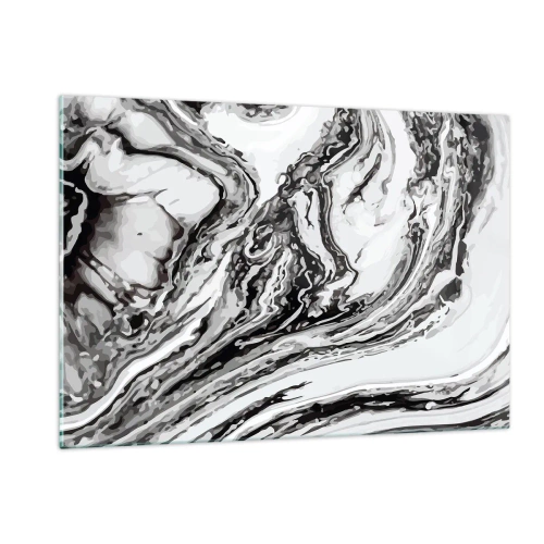 Cuadro sobre vidrio - Impresiones sobre Vidrio - Un patrón abstracto en tonos de blanco y negro que se asemeja a ondas. - 120x80cm - Al principio existía el caos - Decoración de pared moderna para salón y dormitorio ARTTOR
