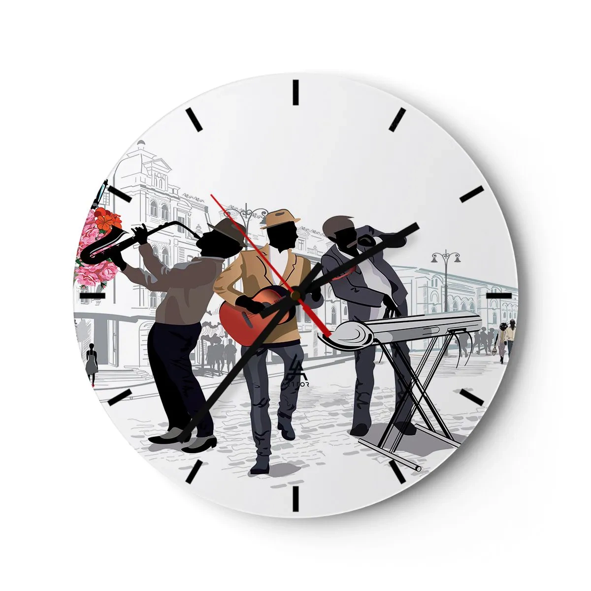 Reloj de pared - Reloj de vidrio - Música de la calle - 40x40 cm