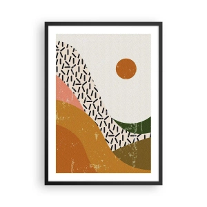 Póster en marco negro - Paisaje abstracto en colores cálidos - 50x70cm - Abstracción solar - Decoración de pared moderna para salón y dormitorio ARTTOR