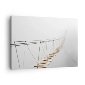 Cuadro sobre lienzo - Impresión de Imagen - Un puente colgante en la niebla desde una perspectiva minimalista - 70x50cm - ¿Adónde le llevará? - Decoración de pared moderna para salón y dormitorio ARTTOR