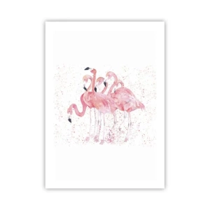 Póster - Un grupo de flamencos rosados sobre un fondo blanco. - 50x70cm - Asamblea rosa - Decoración de pared moderna para salón y dormitorio ARTTOR
