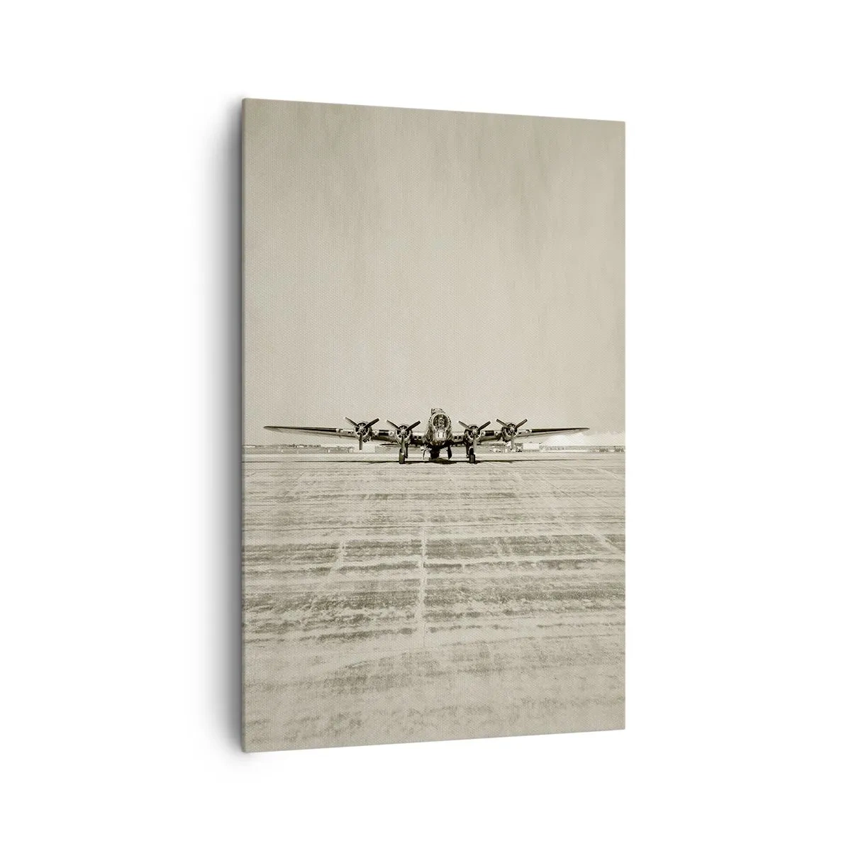 Cuadro sobre lienzo - Impresión de Imagen - Avión histórico en el aeropuerto en sepia - 80x120cm - Como siempre, preparado - Decoración de pared moderna para salón y dormitorio ARTTOR