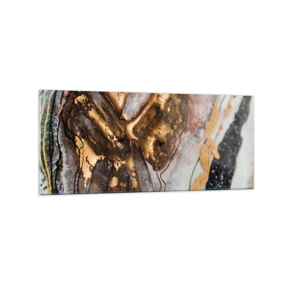 Cuadro sobre vidrio - Impresiones sobre Vidrio - Composición abstracta con elementos de oro y cristales. - 120x50cm - Elemento de la tierra - Decoración de pared moderna para salón y dormitorio ARTTOR