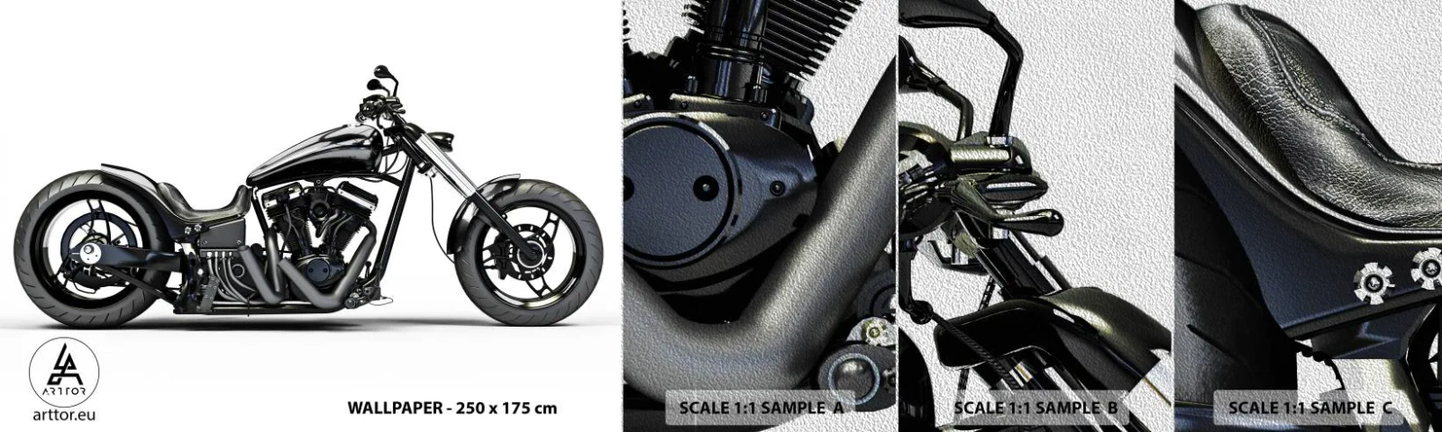 Muestra de fotomural Premium Sand - Para los que aman la libertad - Automotor, Moto, Helicóptero - 100x30 cm