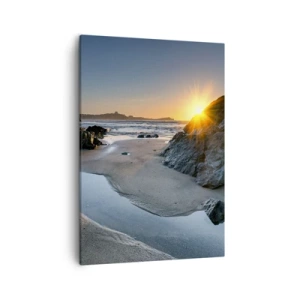 Cuadro sobre lienzo - Impresión de Imagen - Atardecer pintoresco en una playa rocosa - 50x70cm - Sin tocar por la mano del hombre - Decoración de pared moderna para salón y dormitorio ARTTOR