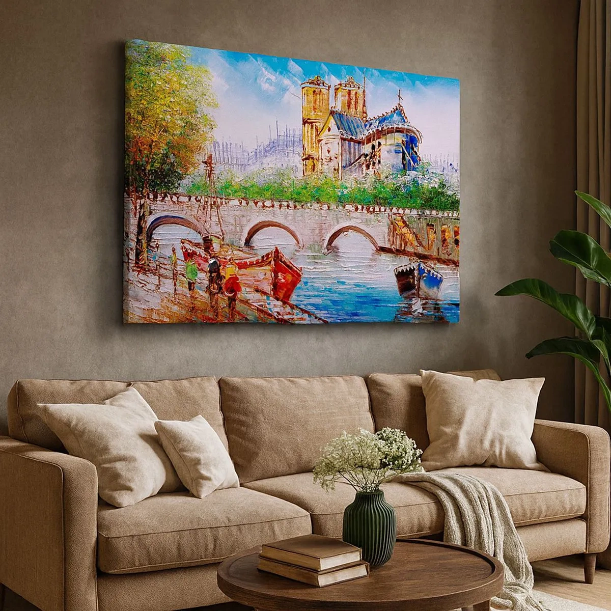Cuadro sobre lienzo - Impresión de Imagen - Paisaje con un puente y una catedral de estilo clásico. - 70x50cm - Su tiempo nunca pasa - Decoración de pared moderna para salón y dormitorio ARTTOR