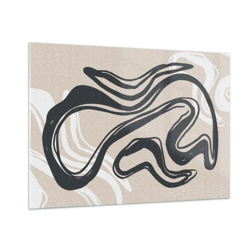 Cuadro sobre vidrio - Impresiones sobre Vidrio - Línea negra expresiva sobre fondo beige en estilo abstracto. - 100x70cm - Expresión multiplicada - Decoración de pared moderna para salón y dormitorio ARTTOR