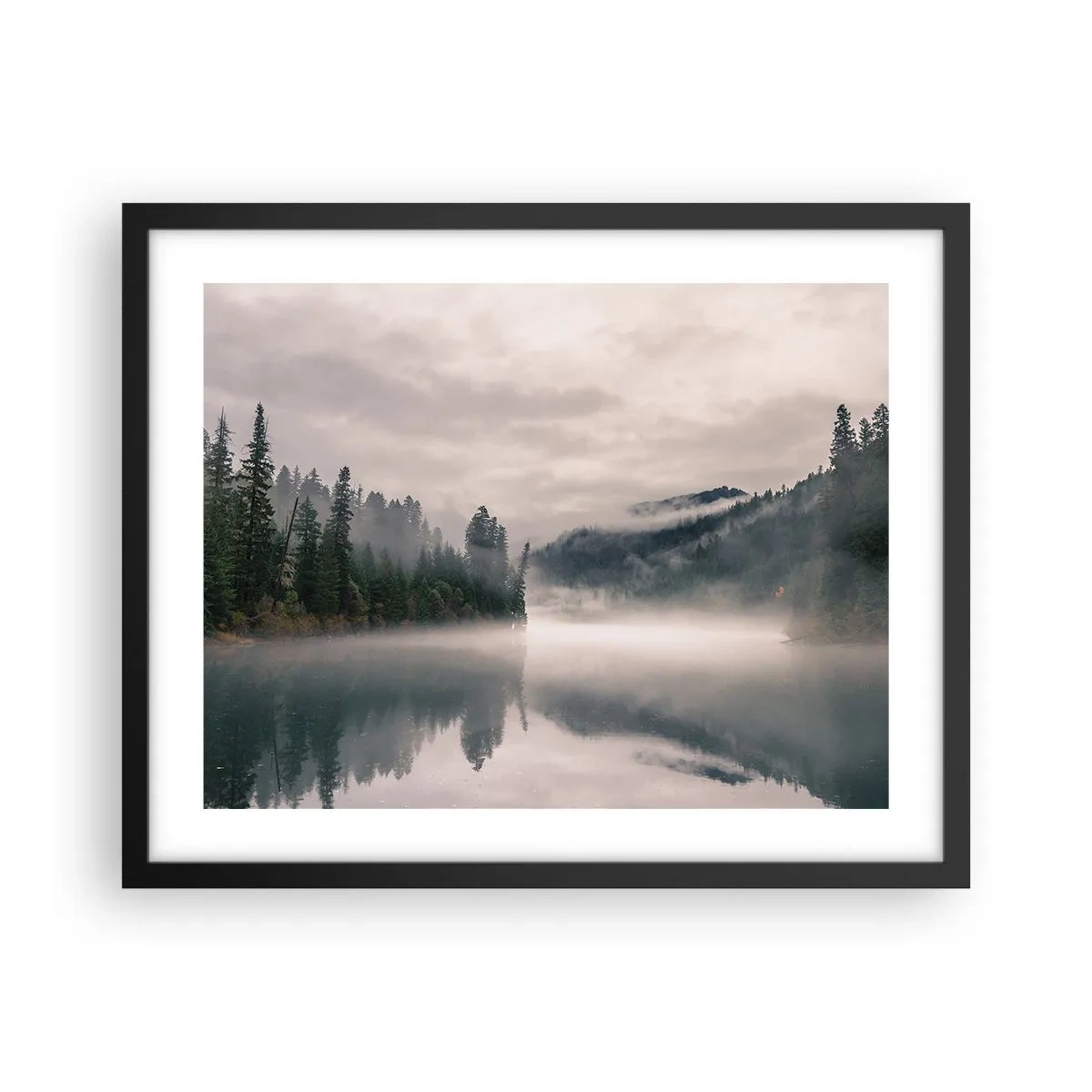 Póster en marco negro - En el ensueño, en la niebla - 50x40 cm