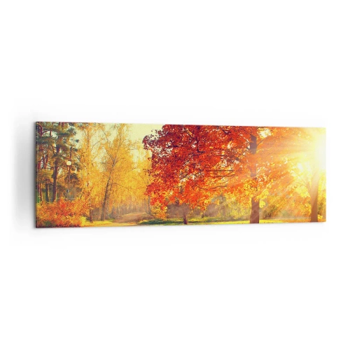 Cuadro sobre lienzo - Impresión de Imagen - Parque otoñal iluminado por la luz del sol - 160x50cm - El rojo es hermoso - Decoración de pared moderna para salón y dormitorio ARTTOR