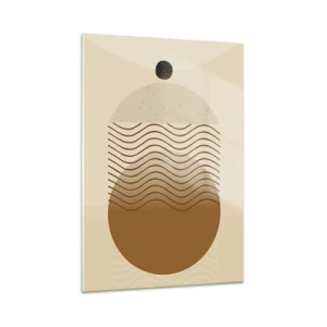 Cuadro sobre vidrio - Impresiones sobre Vidrio - Composición geométrica con ondas y círculos en colores beige. - 50x70cm - Sobre el origen de las figuras geométricas - Decoración de pared moderna para salón y dormitorio ARTTOR