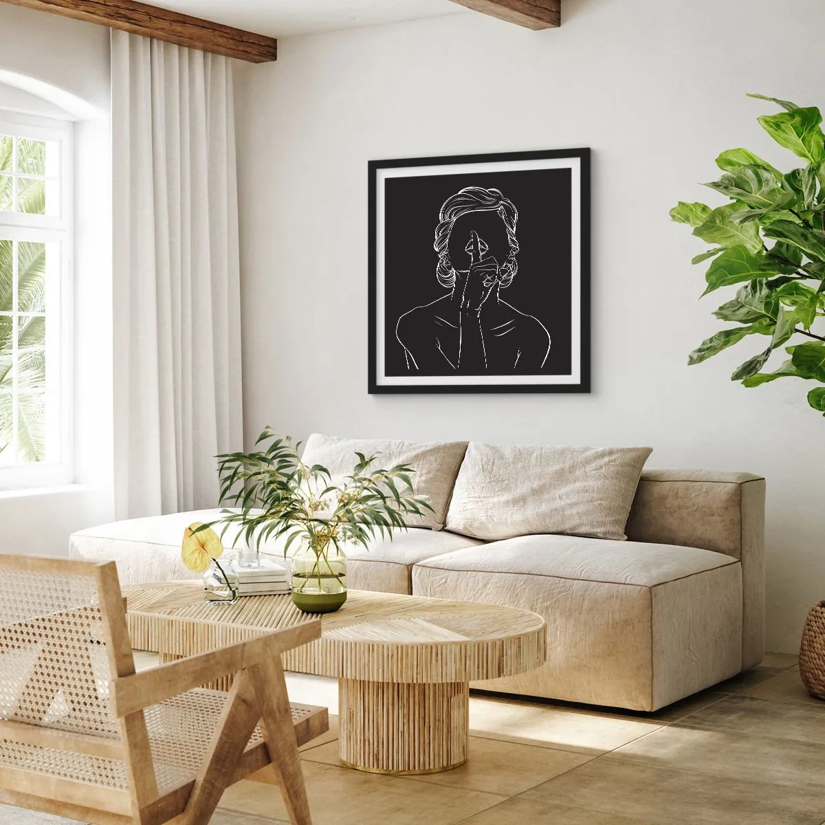 Póster en marco negro - La belleza florece en silencio - 40x40 cm