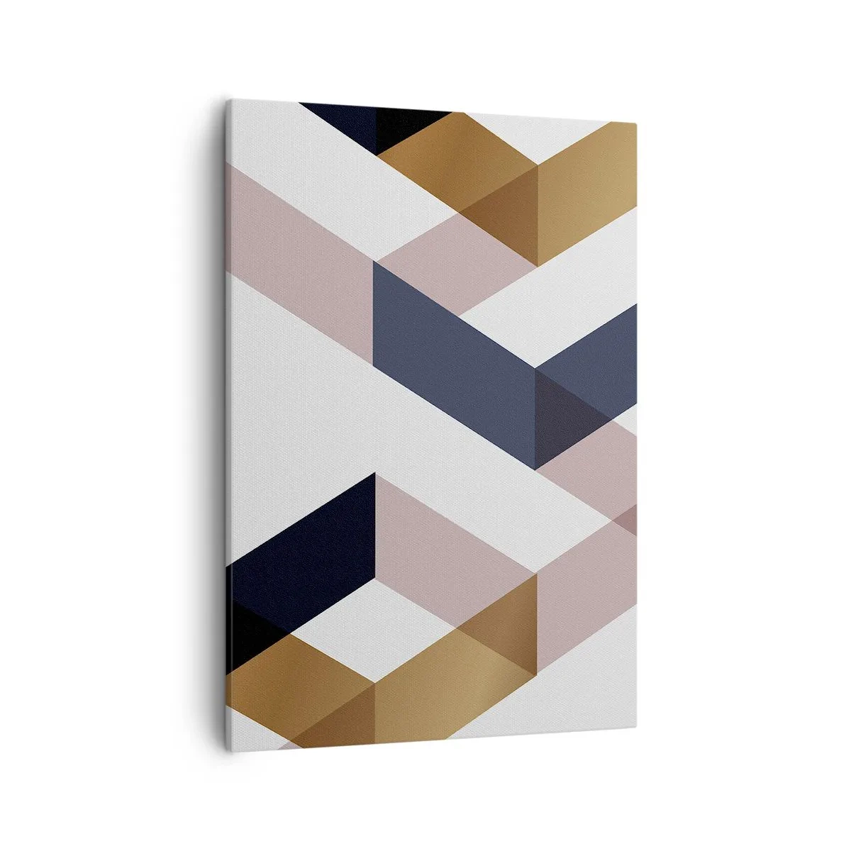 Cuadro sobre lienzo - Impresión de Imagen - Patrones geométricos en tonos dorados y azul marino. - 50x70cm - Rectas y ángulos - Decoración de pared moderna para salón y dormitorio ARTTOR