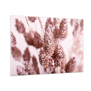Cuadro sobre vidrio - Impresiones sobre Vidrio - Espigas de hierba seca en tonos rosa empolvado - 100x70cm - Aparentemente discreto - Decoración de pared moderna para salón y dormitorio ARTTOR
