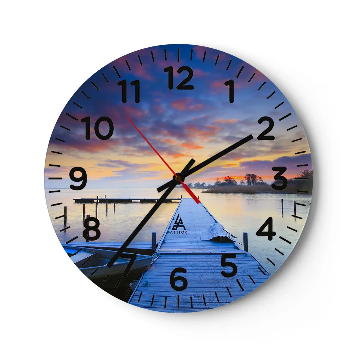 Reloj de pared - Reloj de vidrio - Calma púrpura y dorada - 40x40 cm