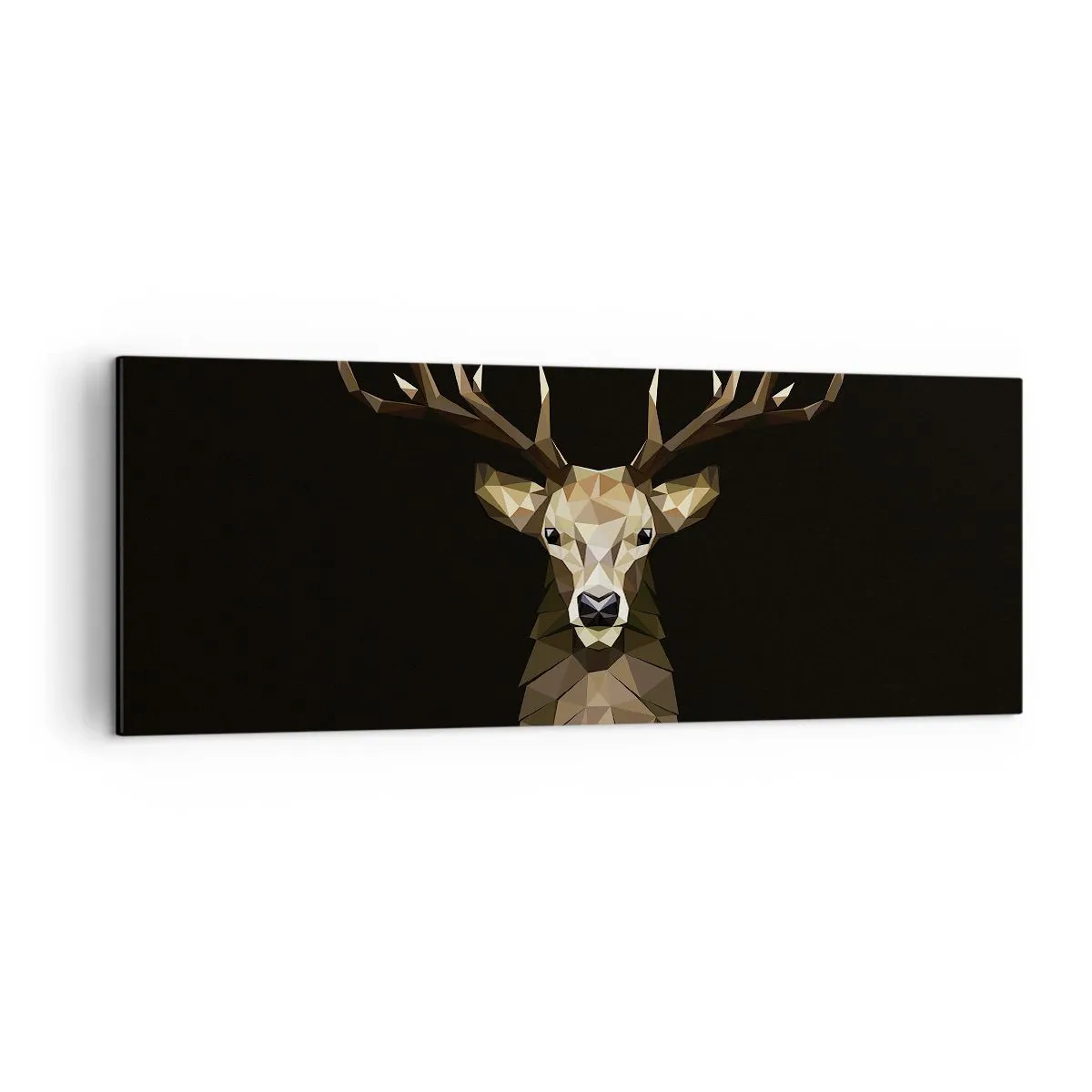 Cuadro sobre lienzo - Impresión de Imagen - Ciervo poligonal geométrico sobre fondo negro - 140x50cm - Ciervo cubista - Decoración de pared moderna para salón y dormitorio ARTTOR
