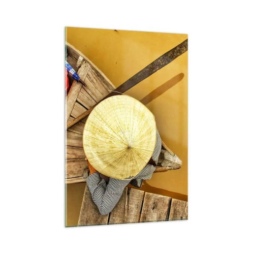 Cuadro sobre vidrio - Impresiones sobre Vidrio - Un barco tradicional visto a vista de pájaro - 80x120cm - La vida en el río amarillo - Decoración de pared moderna para salón y dormitorio ARTTOR