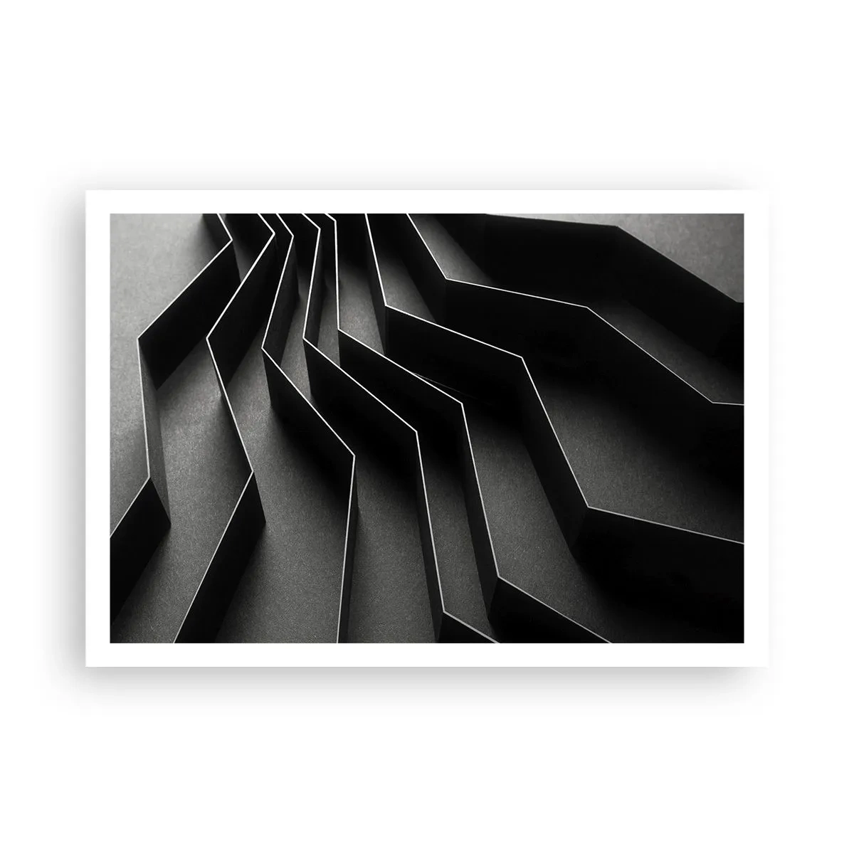 Póster - Abstracción en blanco y negro con estructuras geométricas. - 100x70cm - Orden espacial - Decoración de pared moderna para salón y dormitorio ARTTOR