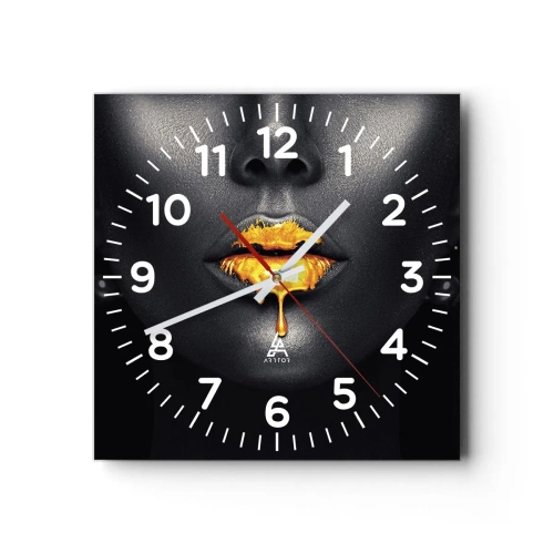 Reloj de pared - Reloj de vidrio - Labios de oro - 40x40 cm