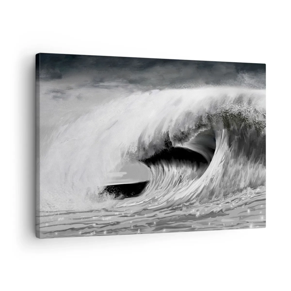 Cuadro sobre lienzo - Impresión de Imagen - Ola oceánica dramática en monocromo - 70x50cm - La ira del océano - Decoración de pared moderna para salón y dormitorio ARTTOR