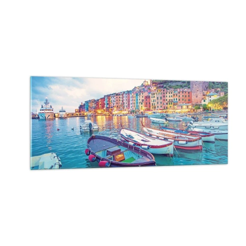 Cuadro sobre vidrio - Impresiones sobre Vidrio - Una noche colorida en el puerto - 100x40 cm